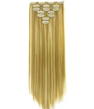 Synthetic Straight Clip In Hair Extensions with 16 Clips Synthetic Hair accessories 7pcs/Set Machine Double Weft Double Drawn