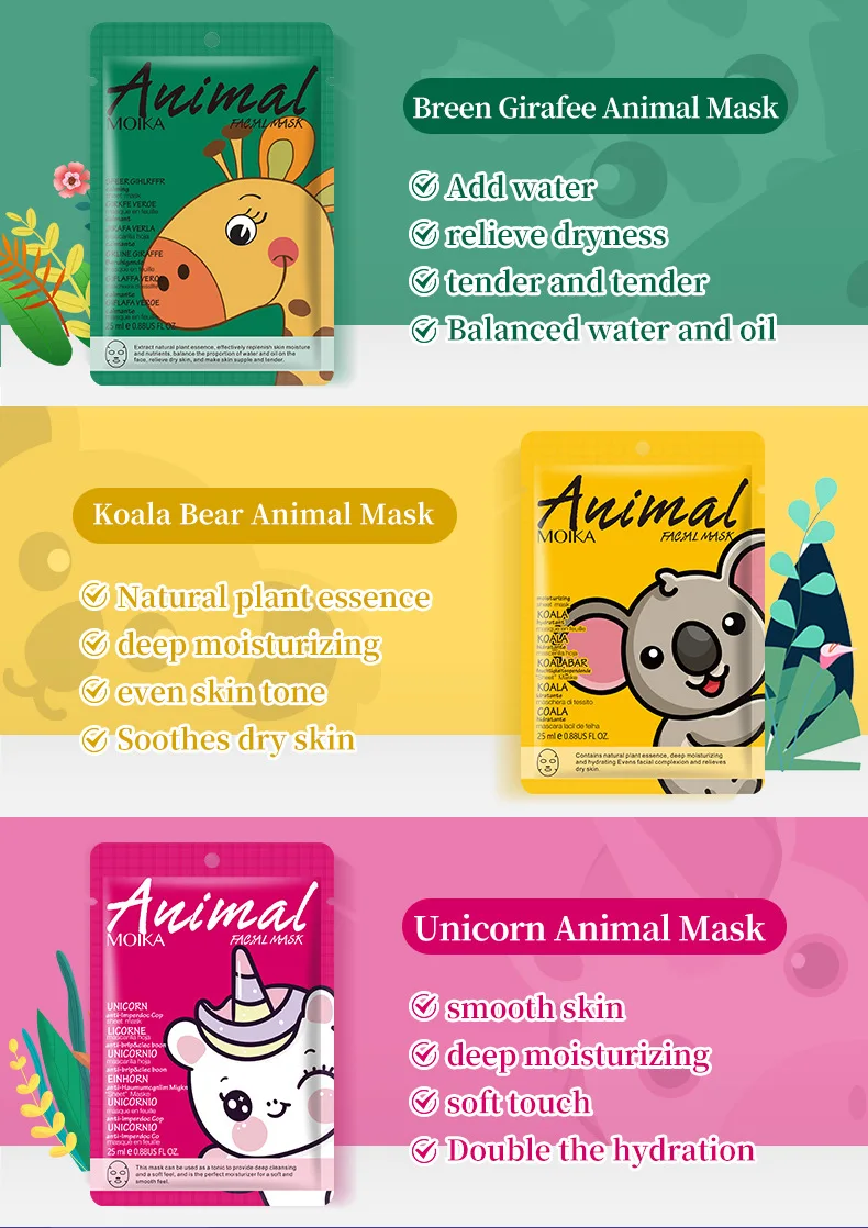 Custom Animals Sheet Masks Moisturizing Whitening Facial Animal Organic