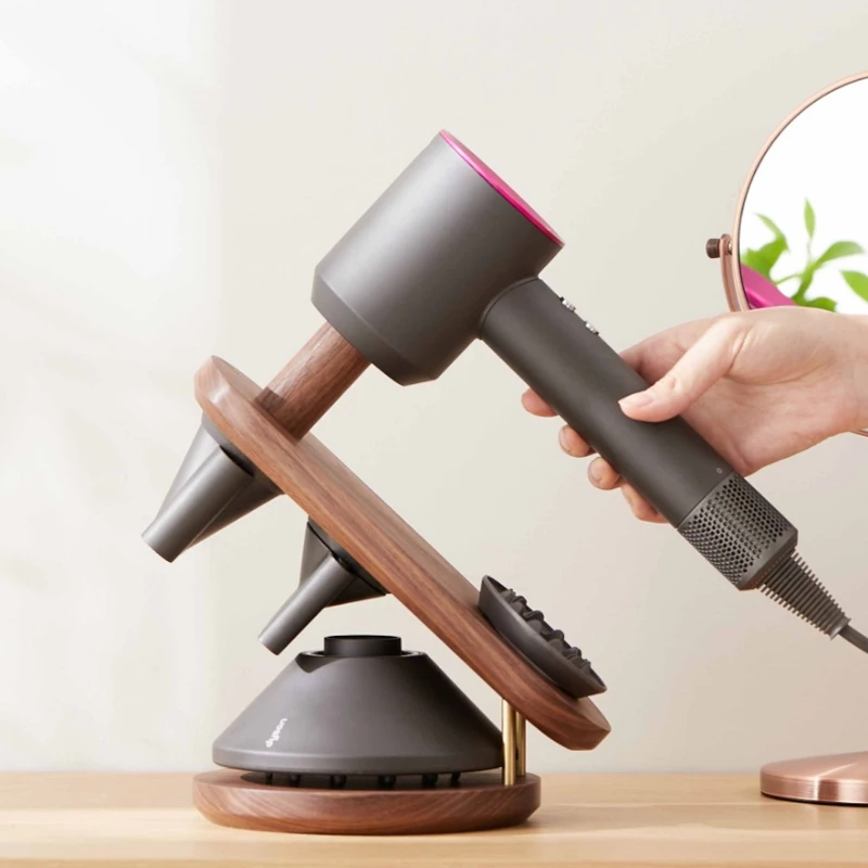 Walnut Solid Wood Hand Hair Dryer Desk Storage Bracket Holder Stand For