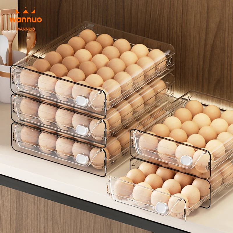 Wanuo 60 Kapasiteli Yığılabilir Yumurta Saklama Çekmeceleri Mutfak Yumurta Kabı Gıda Kaliteli Malzeme Çekmece Tipi Yumurta Saklama Kutusu