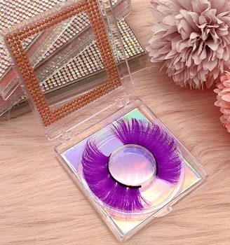 Wholesale Star Colored Colorful Volume 3D 25mm False Mink Lashes Perming Strip Vendor Color Eyelashes with Eyelash Packaging Box