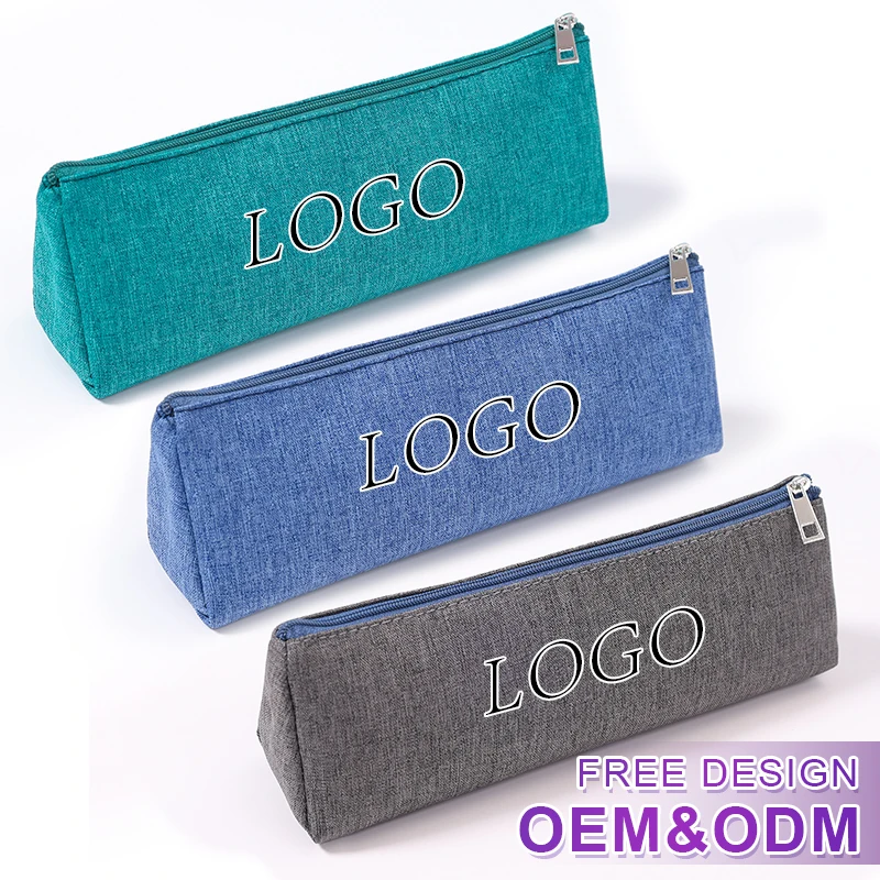 2024 High Quality Custom Logo Triangle Solid Multi Color Student Stationery Cationic Dyeable Polyester Pen Pencil Pouch Bag case