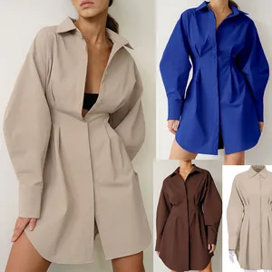 New Design High Waist Long Sleeve Autumn Clothes Women Casual Office Shirt Dresses