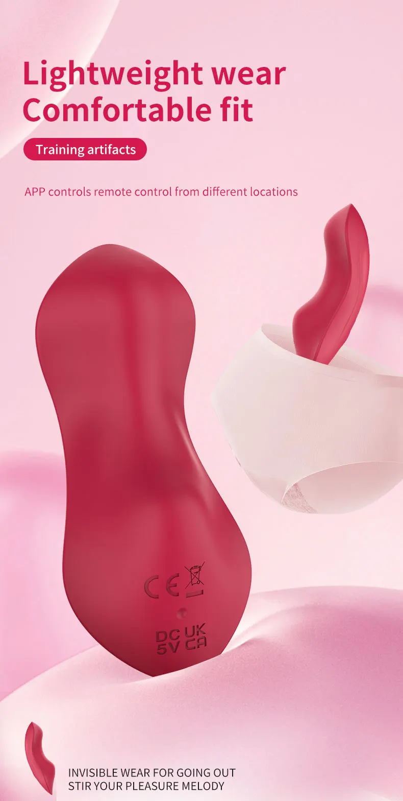 Amoura clitoral panty vibrator in ruby red next to USB charging cable
