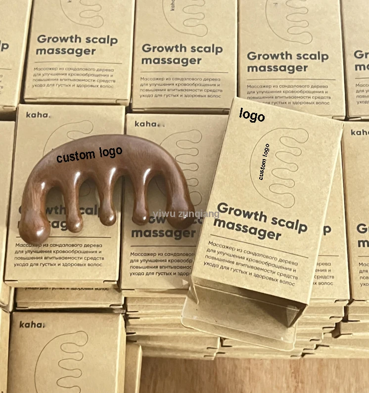 2025 Custom Scalp Gua Sha Comb Natural Wooden Sandalwood Wide Tooth Meridian Scalp Massaging Hair Comb