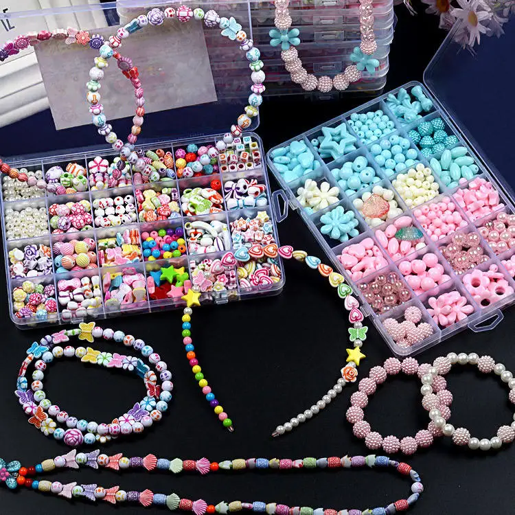 Girls Diy Bead Set Jewelry Making Kit For Kids Girl Pearl Beads For Bracelets Rings Necklaces
