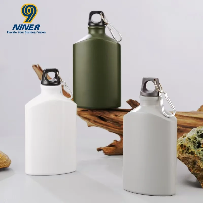 Sports water bottle single-layer aluminum cup flat strap mountain climbing mouth can be customized