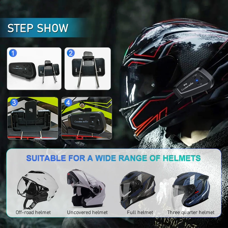 fm motorcycle helmets TheLAShop Helmet Bluetooth Headset Intercom Radio 2 Riders ILM MF510A DOT full face motorcycle helmet with FlexImpact technology for impact absorption ALS adjustable liner system 81 combinations tinted and clear visors aerodynamic rear spoiler quick FM Motorcycle Helmets - webBikeWorld