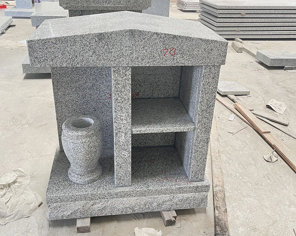 2 Niche Gray Granite Columbarium with Black Door  and Vase 1 Year Warranty Tombstones and Monuments