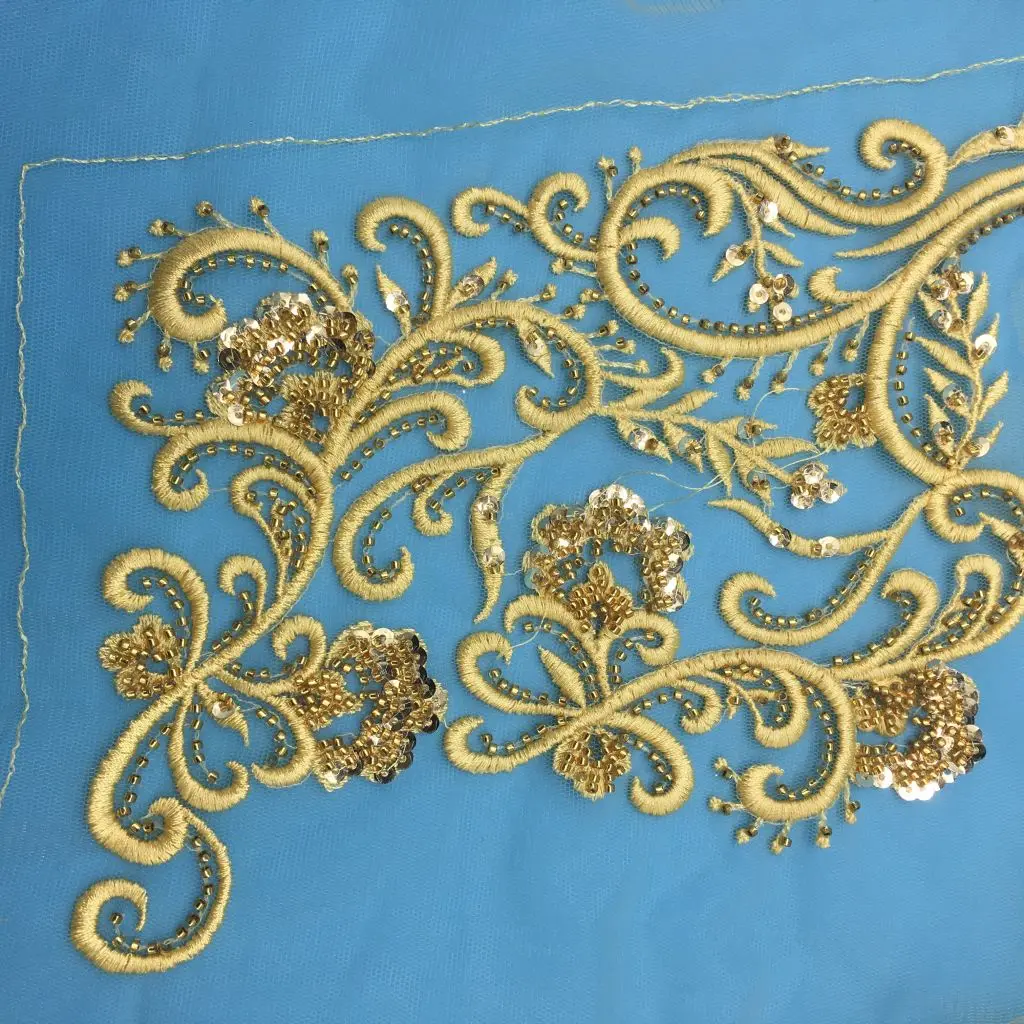 Whole Set Heavy Stone Gold Work Bridal Lace Applique for Wedding Dress