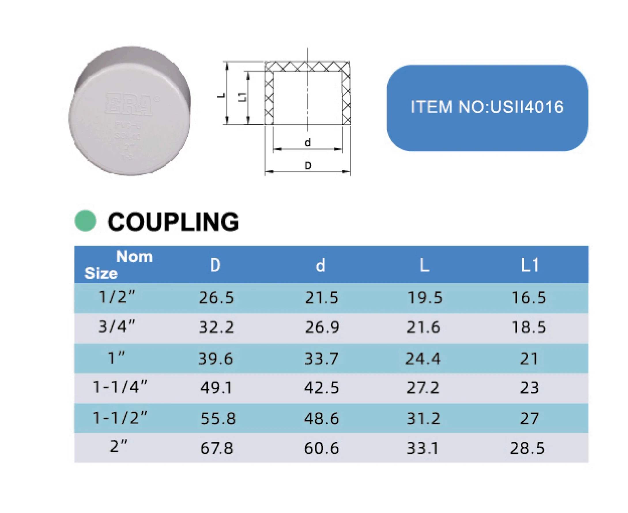 Era Acoplamiento De Plástico Pvc D2466 Accesorios De Tubería De Pvc