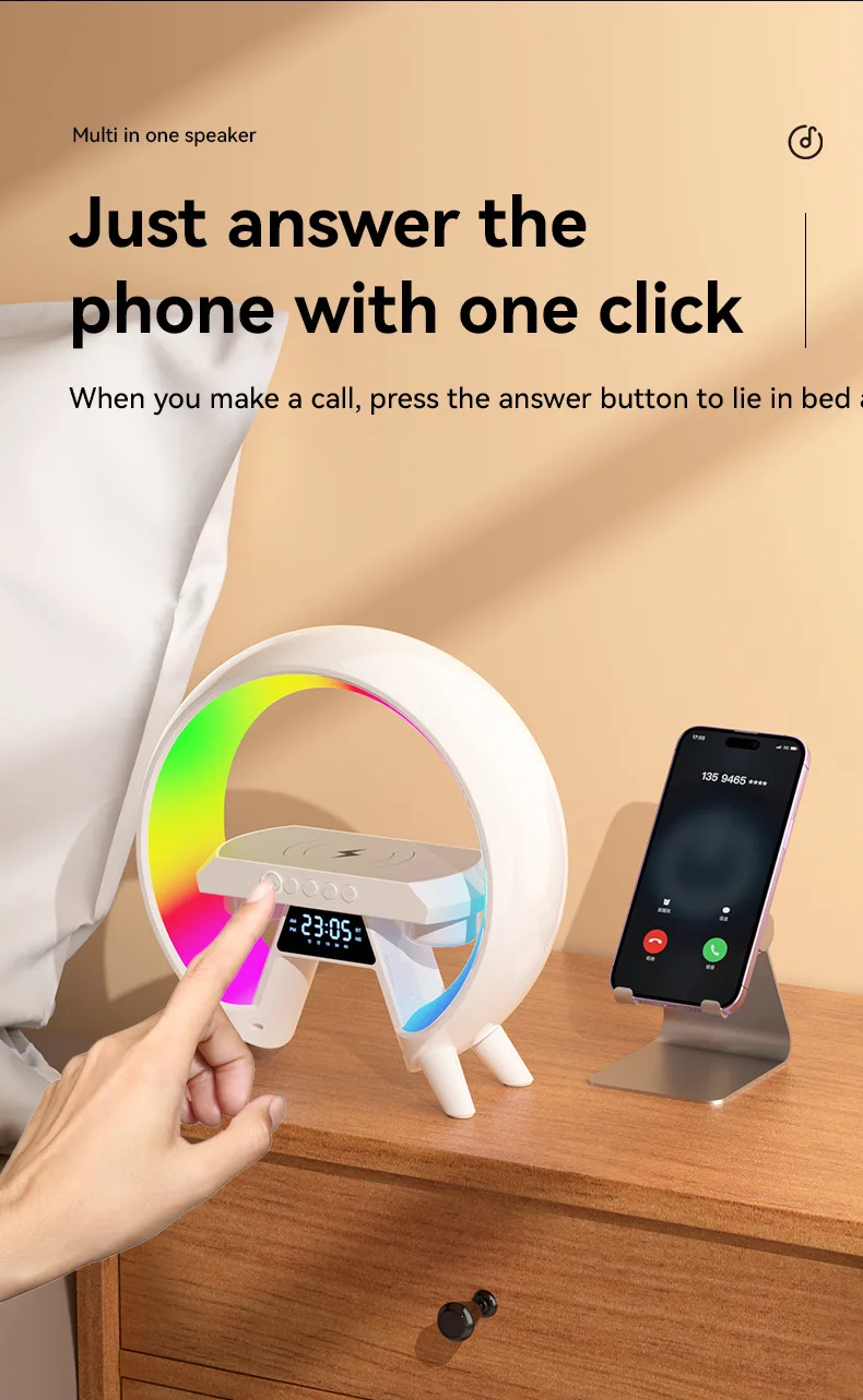 New Colorful Dazzling With Clock Lamp Bedside Speaker Multi-function Bluetooth Audio Wireless Charger Nightlight