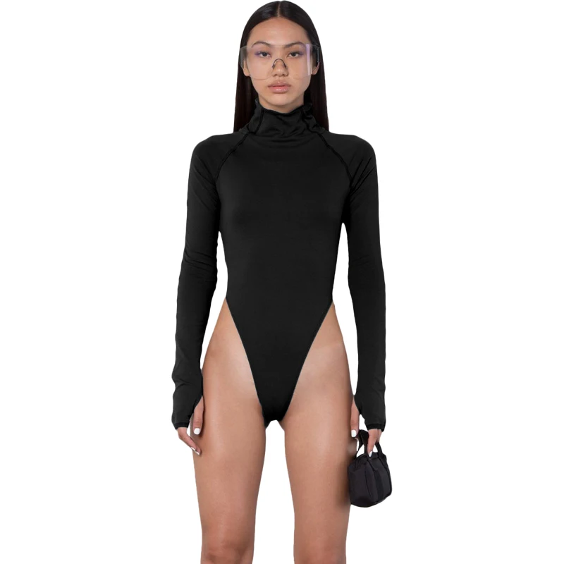 High Neck to Differ High-Leg Bodysuit