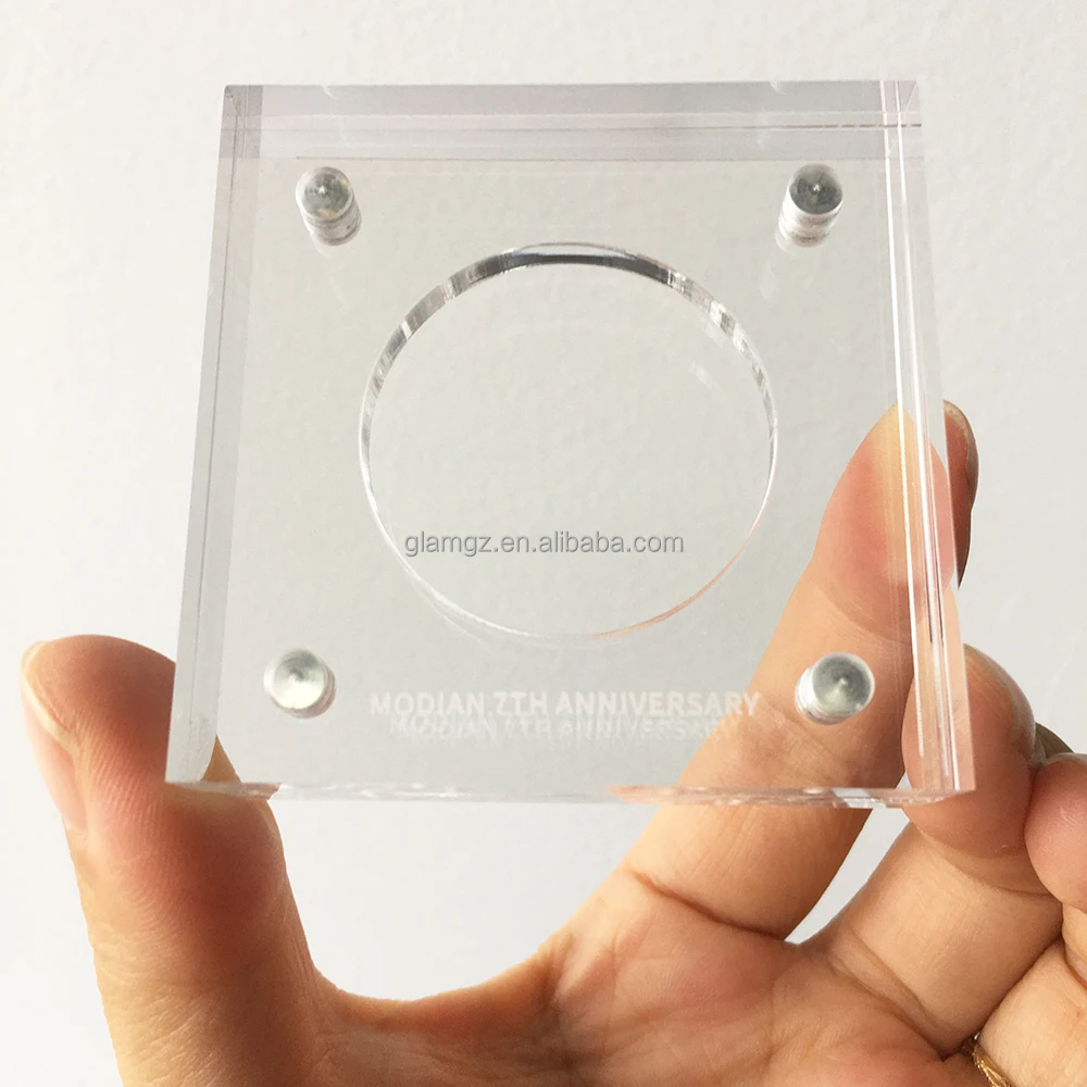 지원 로고 인쇄 투명 코인 수집가 홀더 아크릴 챌린지 코인 디스플레이 프레임 자석 포함