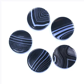 Natural black striped onyx slice round shape double flat coins agate stone for jewelry making