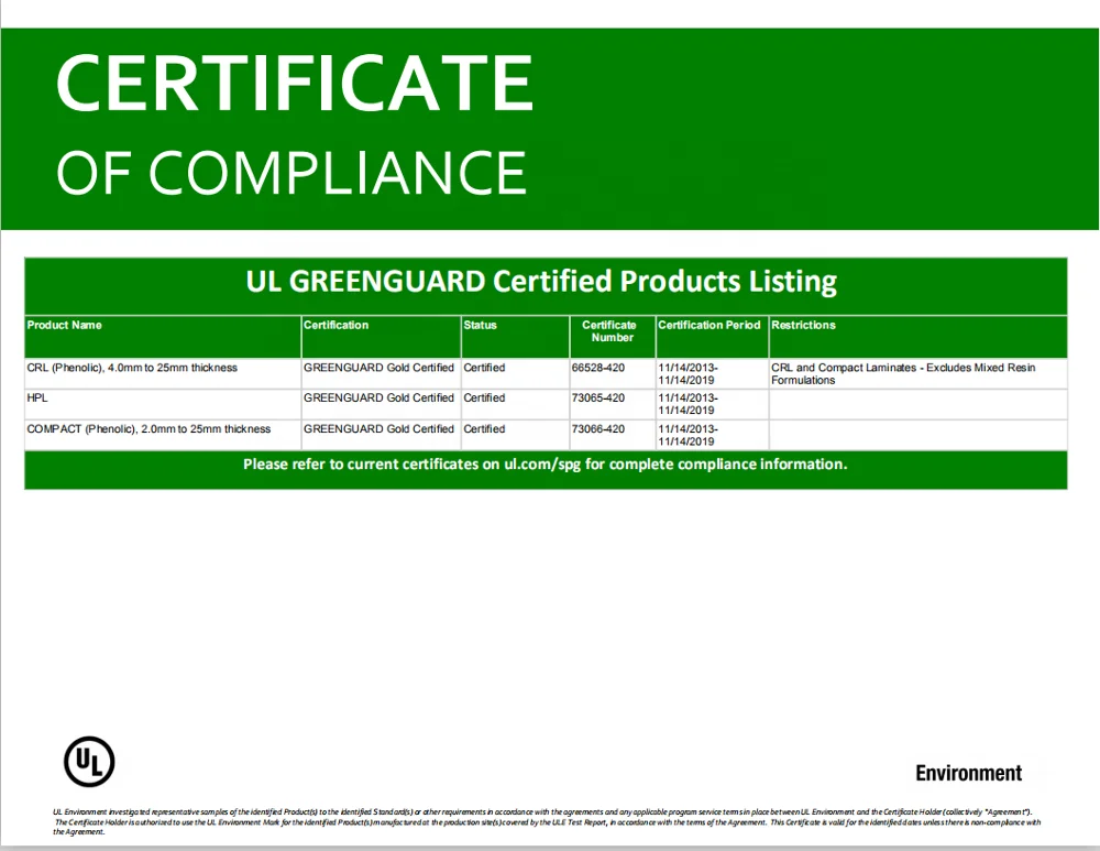 Greenguard Сертифицированный HPL лист 1220x2440x0 5 мм 0 6 7 8