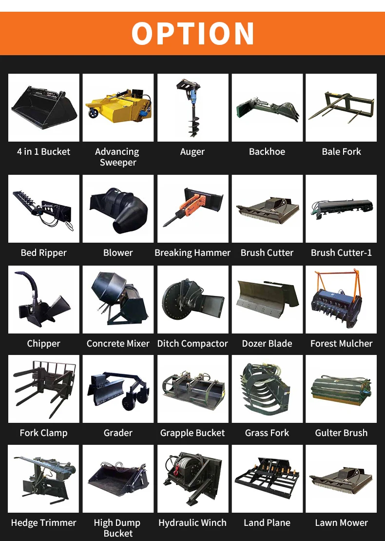 Farm Wheel Skid Steer Loader With Attachments Small Cabin Mini Skid