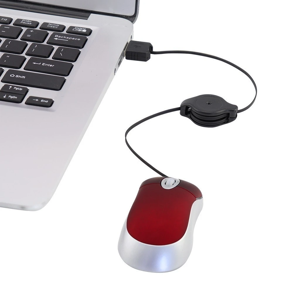 Mini mouse USB con cavo retrattile piccolo mouse ottico da viaggio 1600 per Windows 98 2000 XP Vista Ve (nero