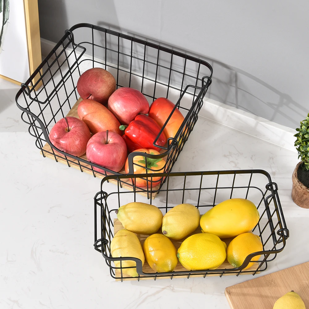 WIREKING 2 Pack Stackable Wire Storage Baskets Pantry Organization and Storage Wire Organizing Basket With Handle