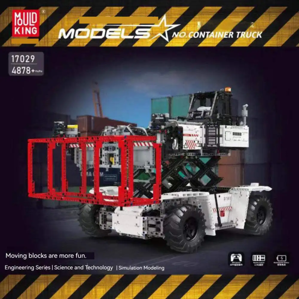 Mould King 17029 Technical Engineering RC Container Truck With Scissor Fork Lift Model Truck Building Block Kids Educational Toy