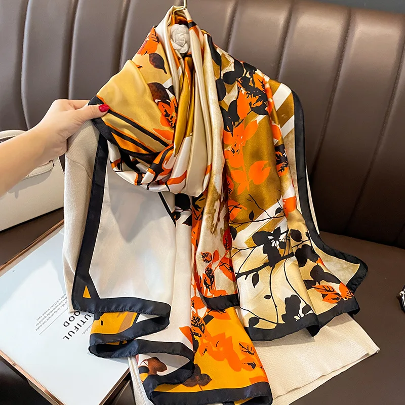New Arrival Summer Soft Silky Shawls For Ladies Fashion Leaf Printed ...