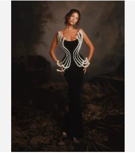 New Fashion Luxury Pearl Design Strapless Package Hips Bandage Long Dress Elegant Woman Party Celebrity Dress Manufacturer