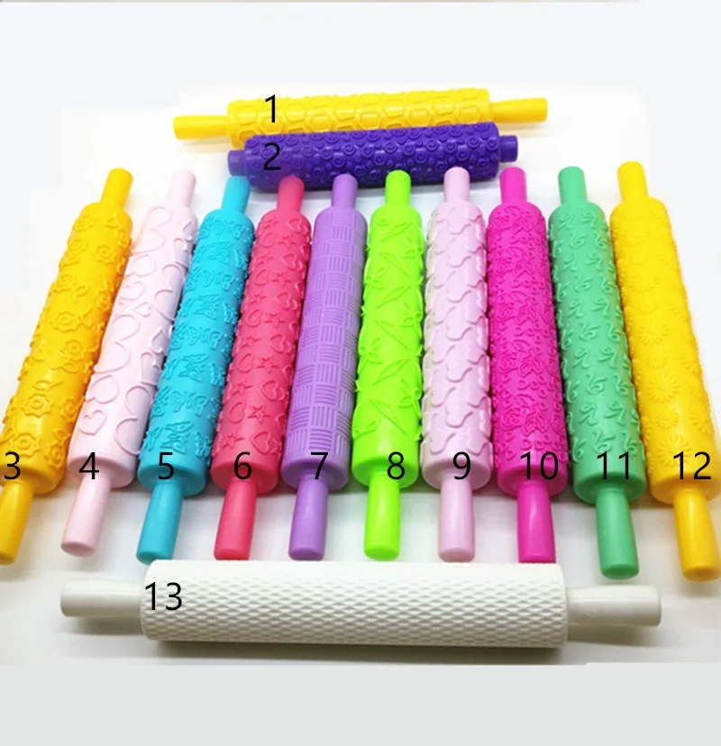 Plastic Embossing Rolling Pins Various Design Colorful Dough Roller Fondant Cake Decorating Tools Sugarcraft