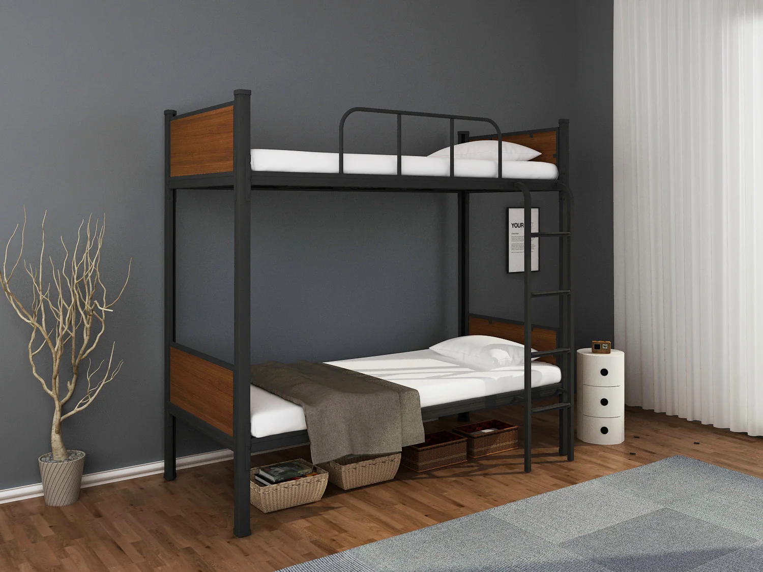 Heavy Duty Dormitory Furniture Metal Bunk Bed With Wood Guardrails Buy Metal Bunk Bed