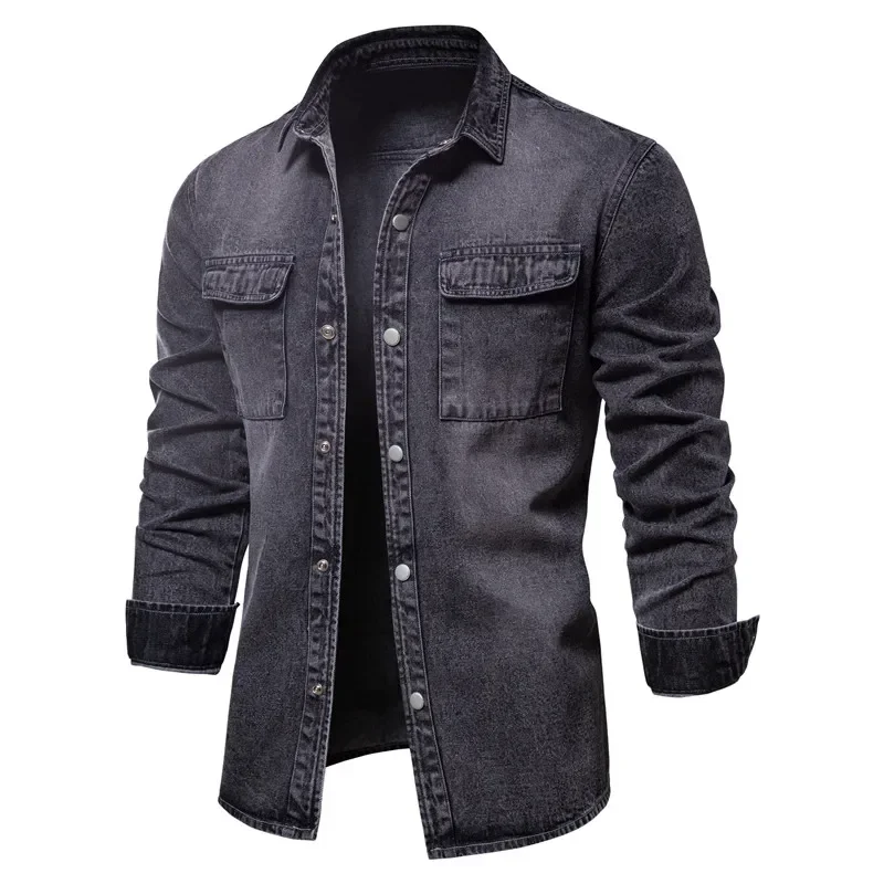 Autumn 100% Cotton Denim Shirts Men Casual Solid Color Long Sleeve Shirt for Men Spring High Quality Jeans Male Shirt