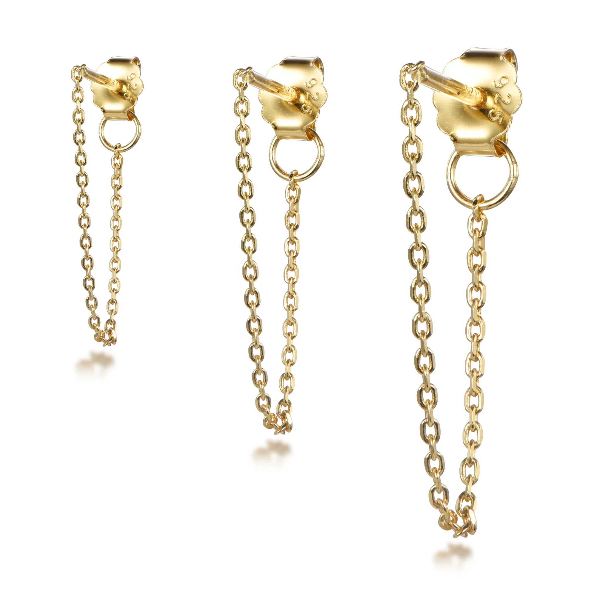 moda aretes oorbel goud 925 Sterling Silver link hoop earrings for Women 18K gold link chain earring ladies link earrings