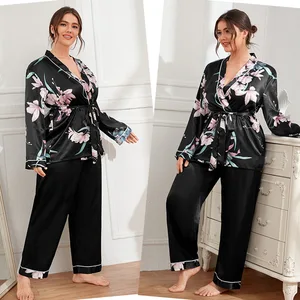 JENGS High Quality Long Sleeve Pajama for Women Summer Sleep Top Large Size Silk Satin Thermal Woven Fabric Plus Size XL-5XL