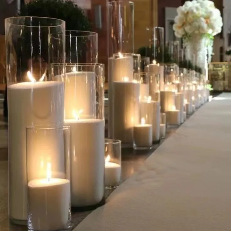 2024 New Products Arrival Large Wide Candle Vase Sand Wax Pillar Candles in Glass Jar Wedding Glass Vases for Candles