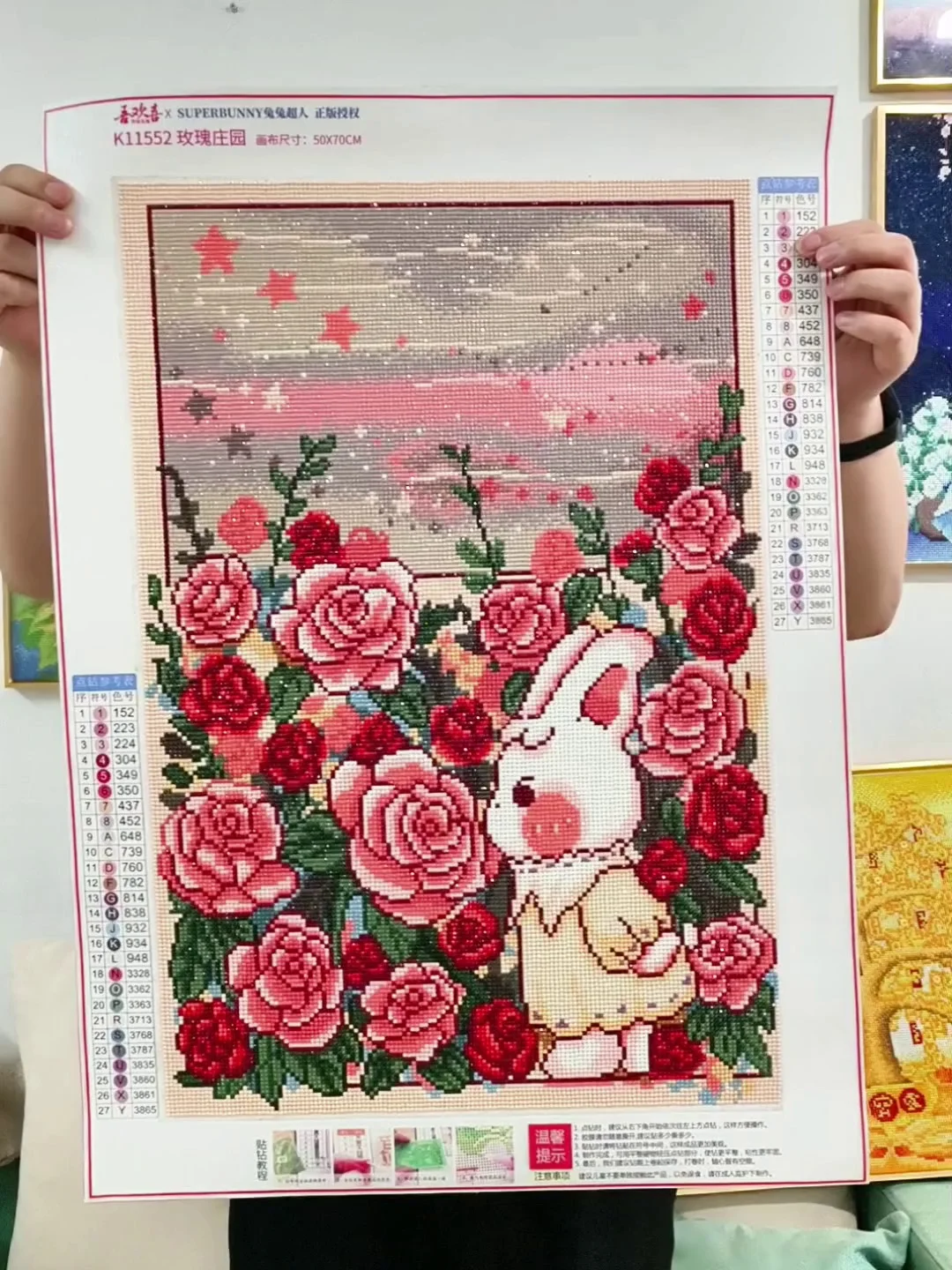 Frame Cartoon Rose Rabbit Diamond Painting Full Of Diamonds Handmade ...