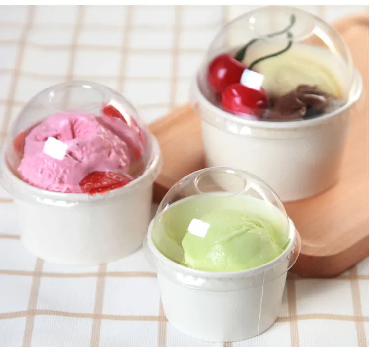 2025 New Arrival Custom Ice Cream Cup Double PE Film 500ml Thickened Ice Cream Bowl With Lid