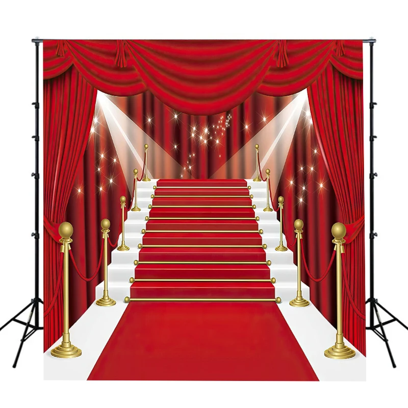 YongFoto 2.5 X 1.8 M Vinyl Backdrop VIP Red Stage Carpet Gold Glitter - View #2
