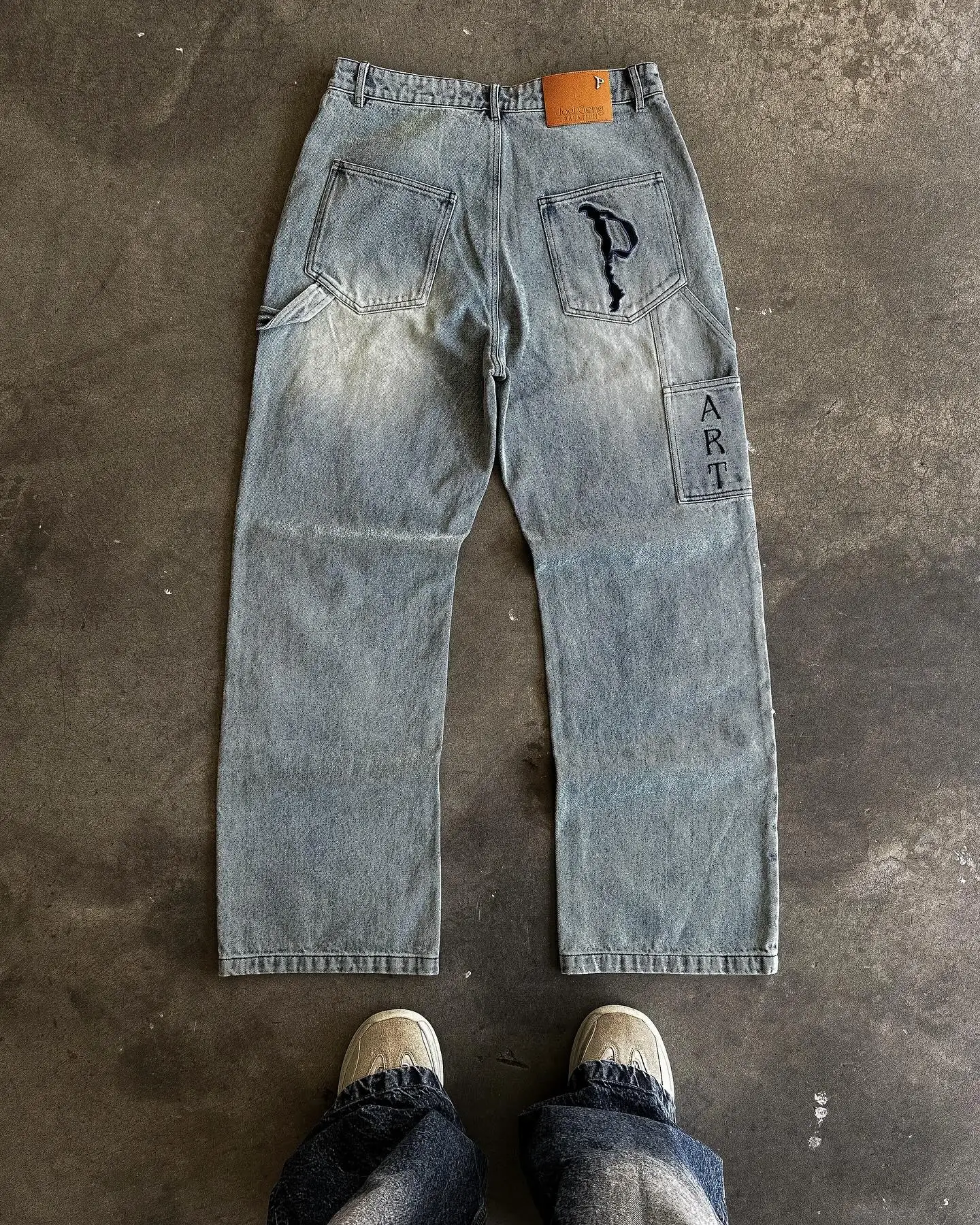 Baggy Jeans Custom Skate Streetwear Mens Washed Cotton Loose Fit Cargo Pants Rhie Double Knee Denim Jean Men_voghion.com