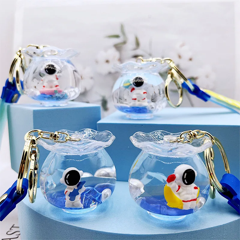 T740 Miniature Ocean Floating Liquid Fish tank 3D Bag Charm Acrylic Transparent Promotional Keychain