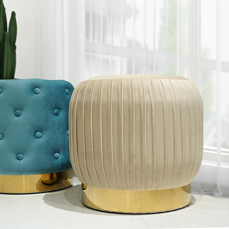Velvet Stool Tufted Soft Ottoman Round Stool Pouffe Ottoman Tufted Footstool Foot Stool Seating