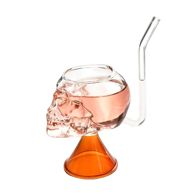 Spiral Cocktail Glass with Built-in Straw - Vampire Skulls