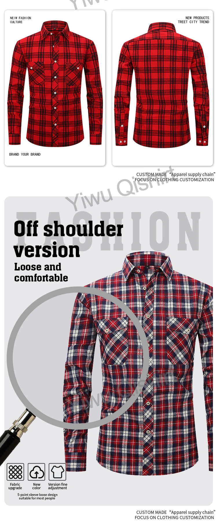 Oem/oem Mens Flannel Shirt Custom Print Embroidery Logo Plus Size 100 Cotton Long Sleeve