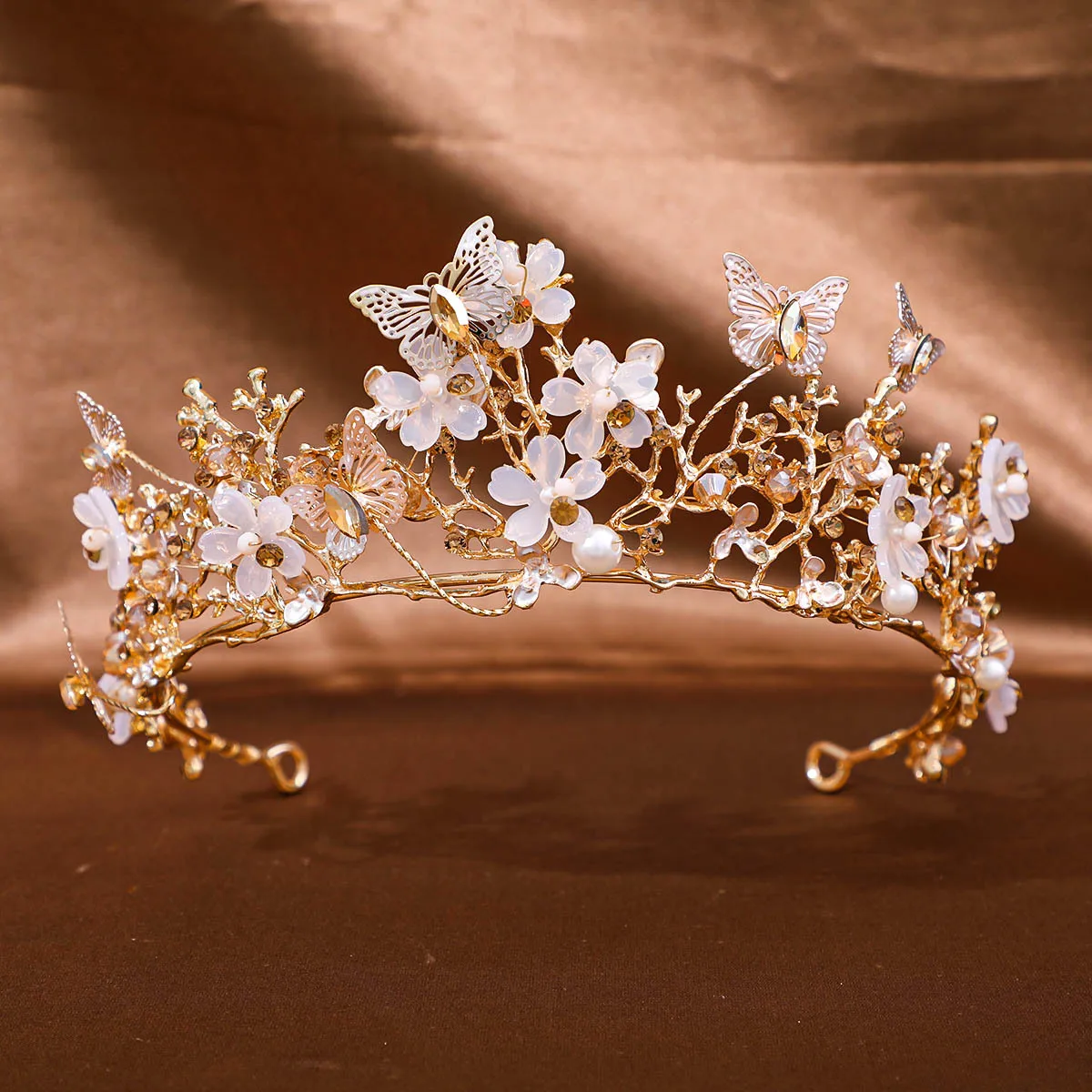 butterfly Baroque crown headband flower wedding tiara crystal bridal diadem Butterfly Tiara, Gold Butterfly Crown Headband, Gift for  main image 3