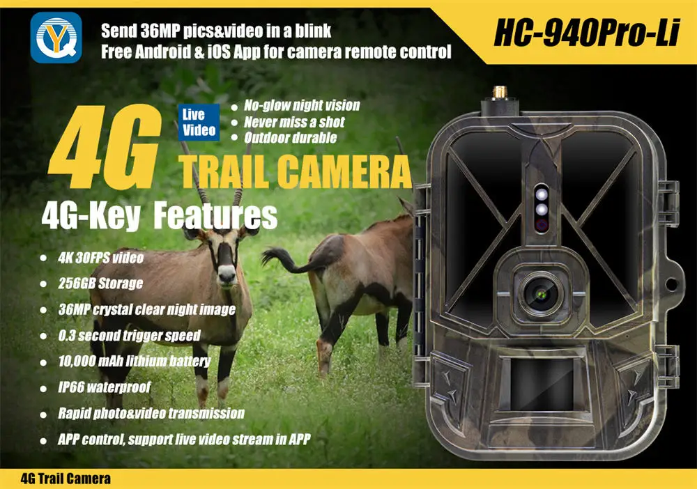 Hc-940pro-li 4G 4K 30MP Trail Camera - Live Video Transmission