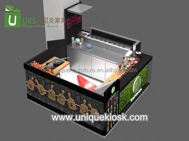 Useful Salad bar Counter Modern Fresh Fruit Kiosk Popular Mall Fast Food Booth Design Modern Snack Stand for Sale