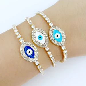 Wholesale Classic Style 925 Sterling Silver Blue Eye Tennis Bracelet Cz Adjustable Blue Eye Zircon Bracelet for Women Gifts