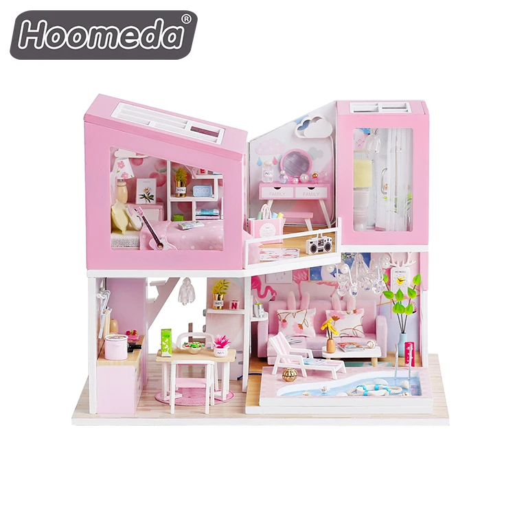 Hongda изготовленный на заказ 3d Деревянный кукольный домик diy Миниатюрный Кукольный для комнаты мини-кукольный девочек со светом