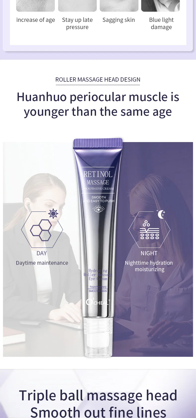 Crema de ochi cu retinol cu masaj Triple Ball 360° – anti-rid