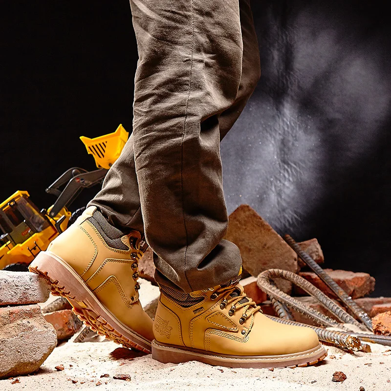 Зимняя кожаная обувь с высоким верхом для пеших прогулок плюс бархатная теплая походная хлопковая обувь мужская Нескользящая износостойкая Водонепроницаемая Уличная обувь