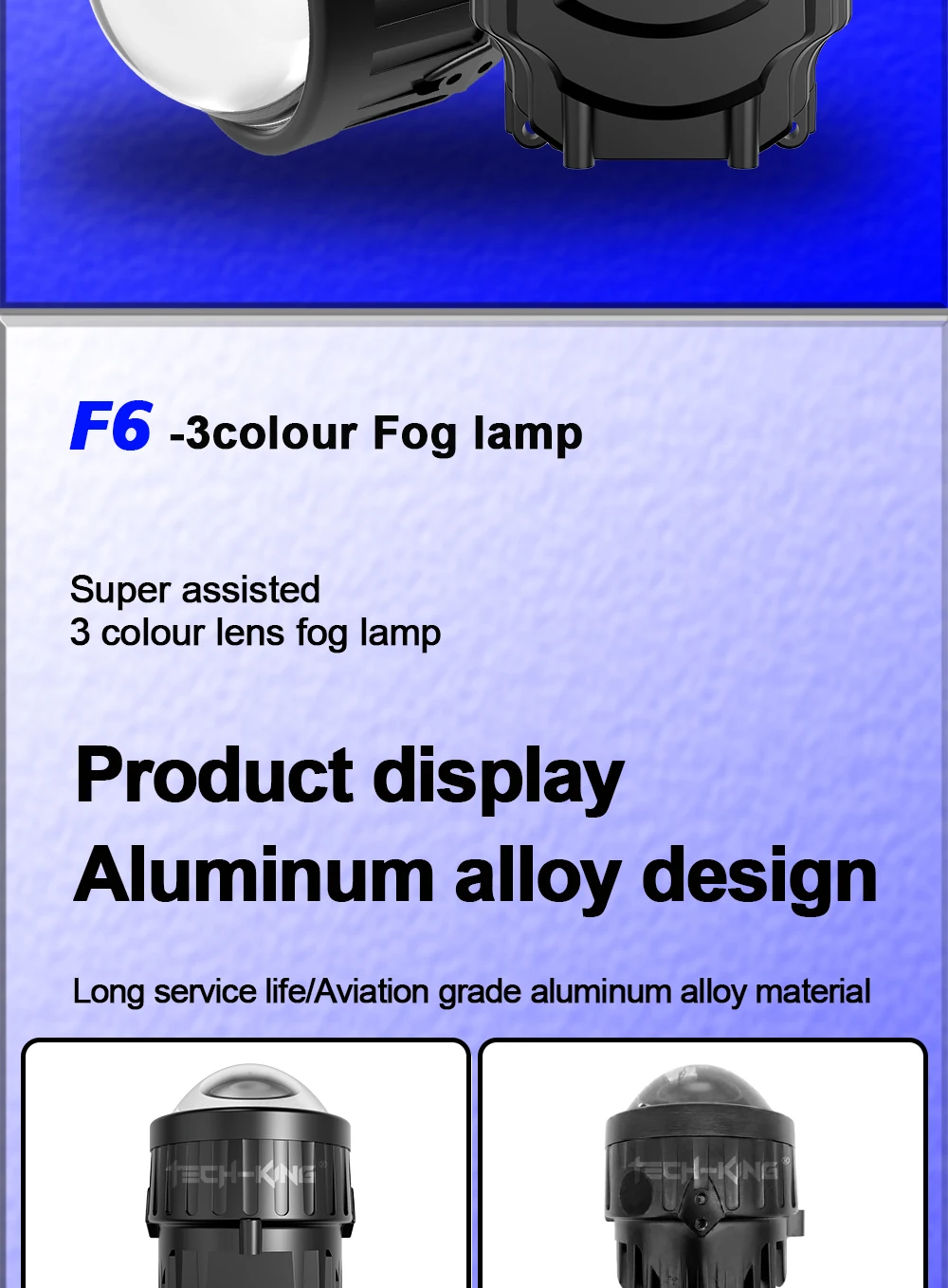 TECH-KING 3.0 inch projector led fog lights for universal cars 12V 3 color mode led fog lights bi led lens projector