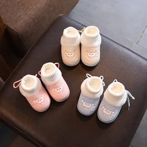 Wholesale 0-1 Year Old Unisex Thick Plush Winter Warm Baby Walking Shoes Cute Cartoon Toddler Shoes for Boys and Girls