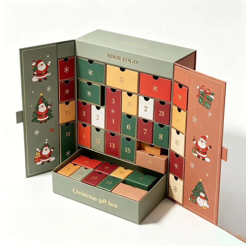 Wholesale Customize Gold Foil Advent Calendar Box High Quality Premium Christmas Calendar Packaging Box Soy Ink Gift Box